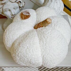 NEW! BOHO Large PLUMP SHERPA & WOOD PUMPKIN PILLOW